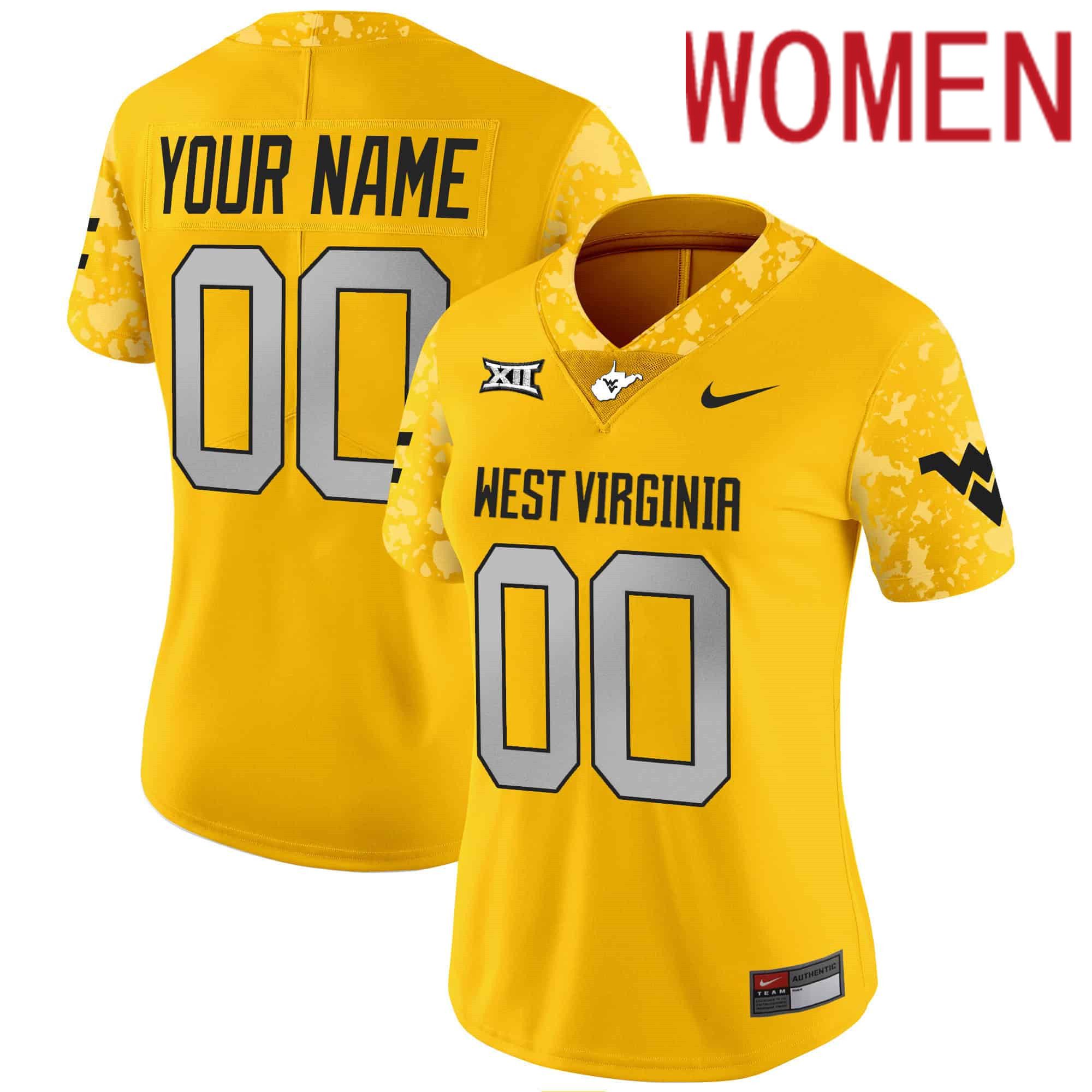 Women West Virginia Mountaineers Yellow 2024 Nike Vapor Limited Custom NCAA Jersey
